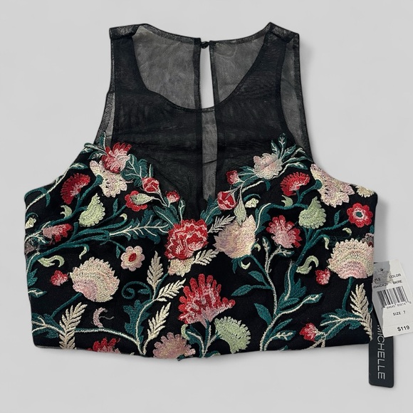My Michelle Tops - My Michelle Womens Embroidered Crop Top Size 7 Black Floral Sleeveless